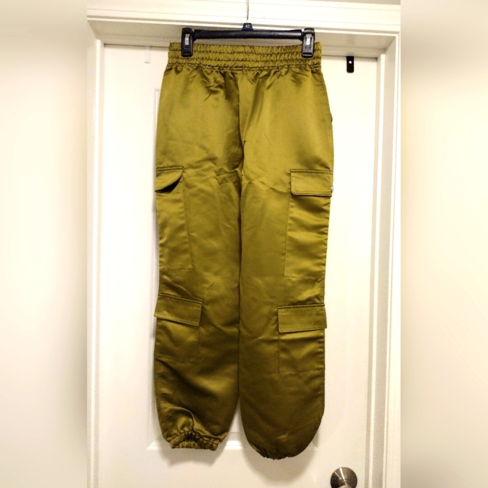 Satin Cargo Harem Pants Jeanie Olive Army Green Like New!